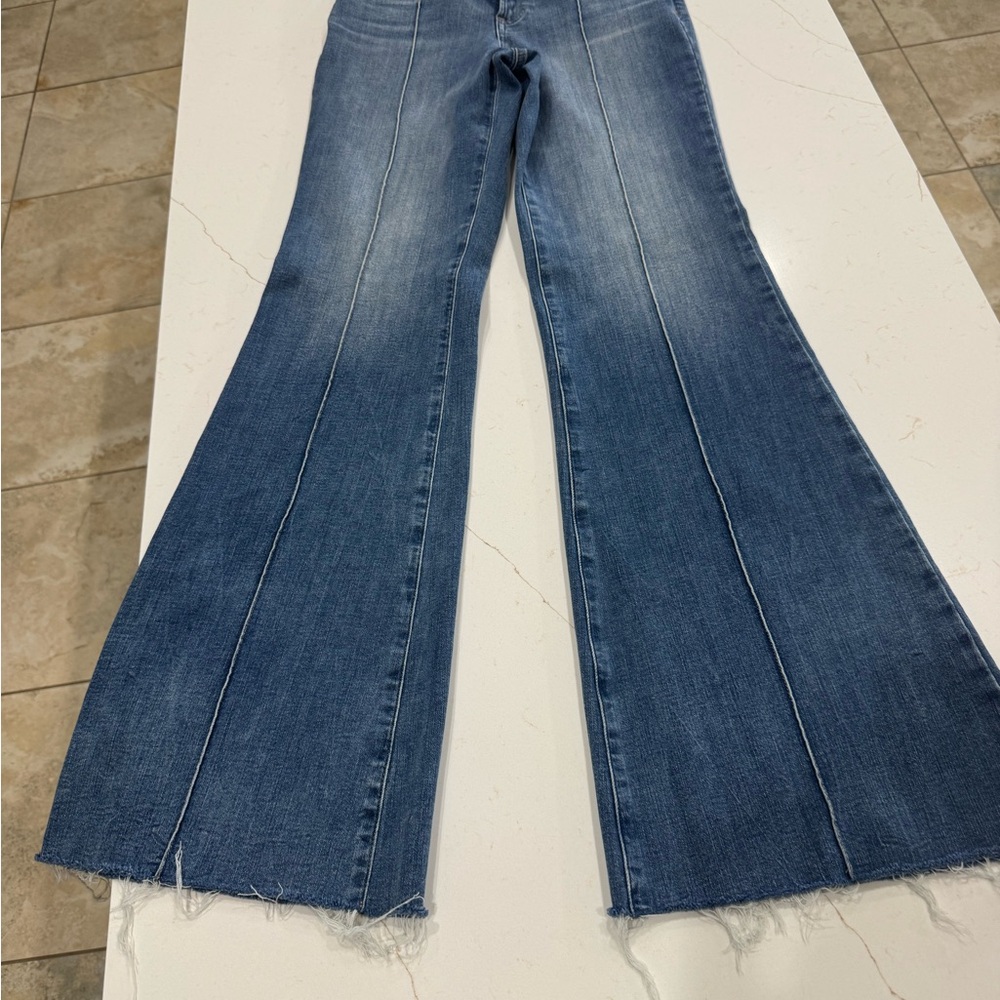 Express Mid-Blue High-Waist Wide Leg Flare Jeans